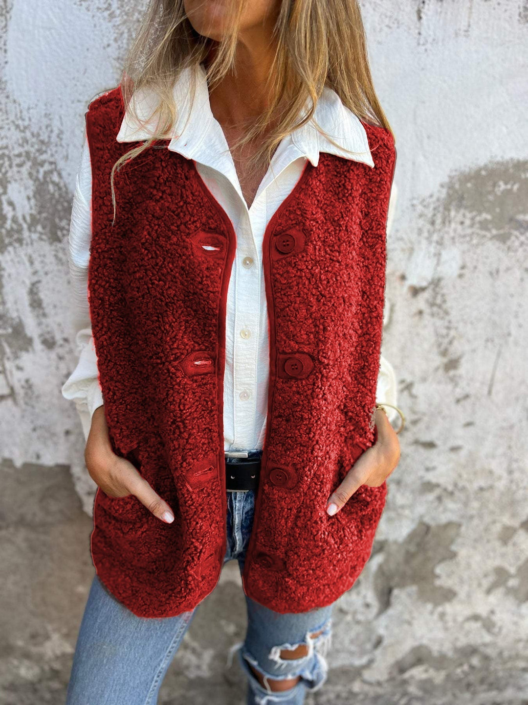 Rhea | Button-down Short Warm Vest