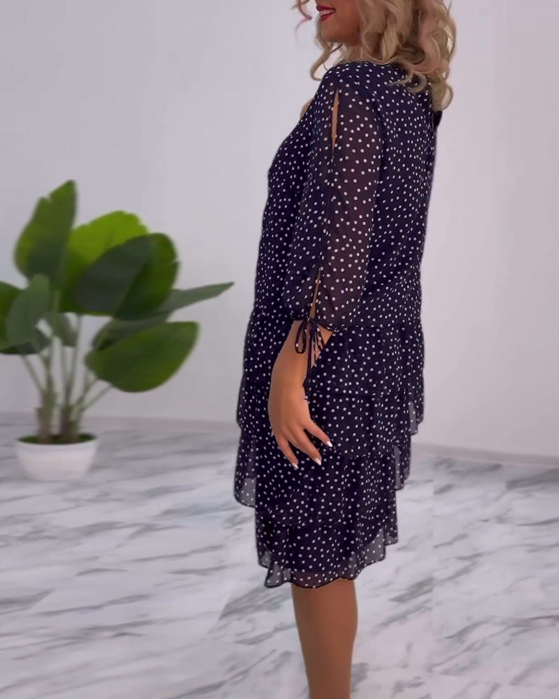 Eralyn - Polka Tiered Dress With Tie-Slit Sleeves