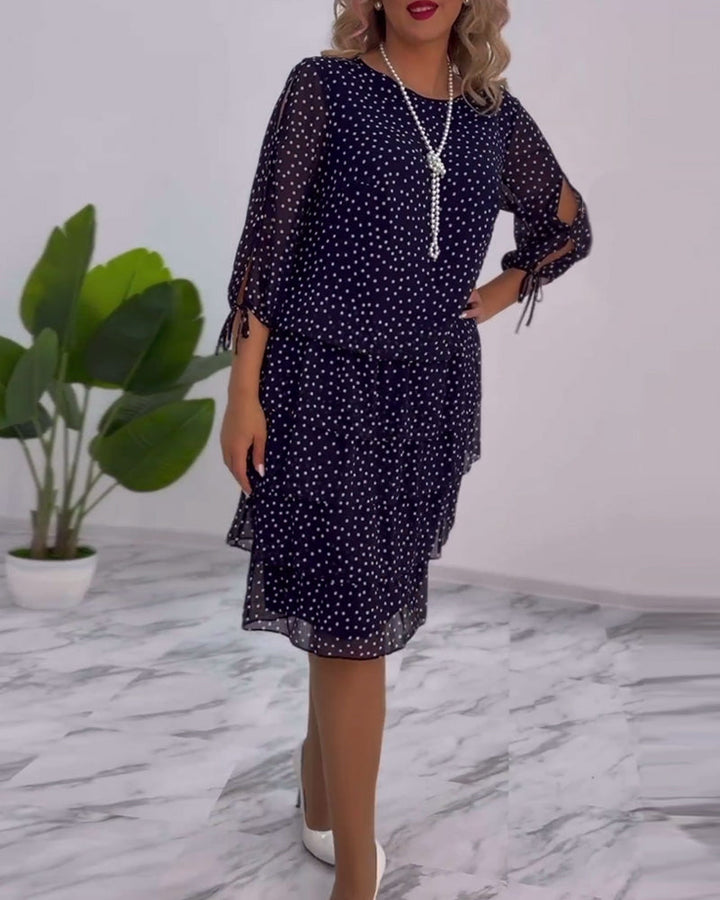 Eralyn - Polka Tiered Dress With Tie-Slit Sleeves